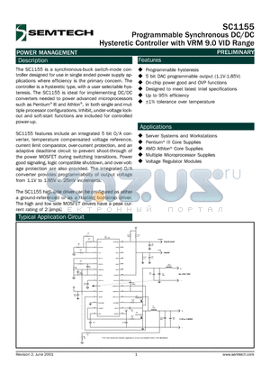 SC1155CSWTR datasheet - Programmable Synchronous DC/DC Hysteretic Controller with VRM 9.0VID Range