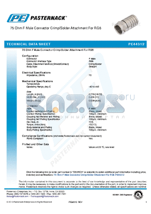 PE44312 datasheet - 75 Ohm F Male Connector Crimp/Solder Attachment For RG6