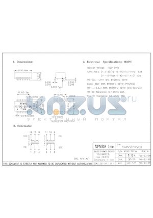 X013B13A datasheet - TRANSFORMER