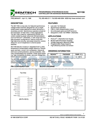 SC1156CSW datasheet - PROGRAMMABLE SYNCHRONOUS DC/DC CONTROLLER FOR ADVANCED MICROPROCESSORS