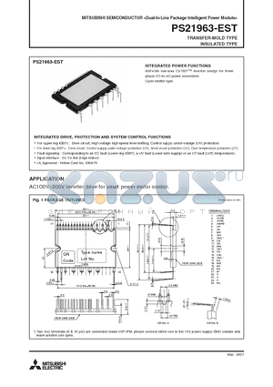 PS21963-EST datasheet - 600V/8A low-loss CSTBTTM inverter bridge for three phase DC-to-AC power conversion