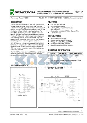 SC1157 datasheet - PROGRAMMABLE SYNCHRONOUS DC/DC CONTROLLER FOR ADVANCED PROCESSORS