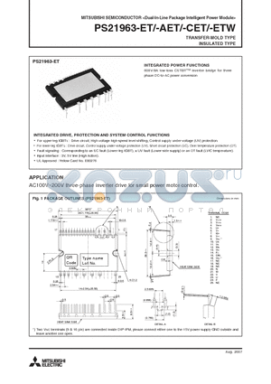 PS21963-CET datasheet - 600V/8A low-loss CSTBTTM inverter bridge for three phase DC-to-AC power conversion