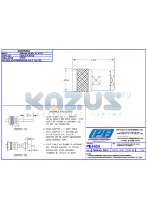 PE4434 datasheet - N MAELE SOLDER/CLAMP FOR RG401 PE-SR401AL & PE-SR401FL