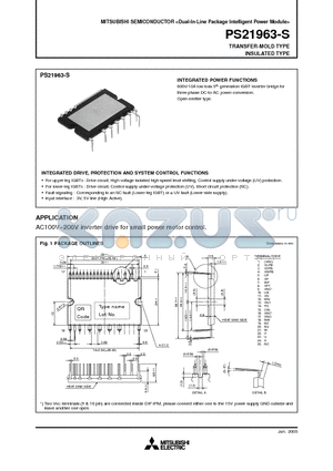PS21963-S datasheet - 600V/10A low-loss 5th generation IGBT inverter bridge for three phase DC-to-AC power conversion