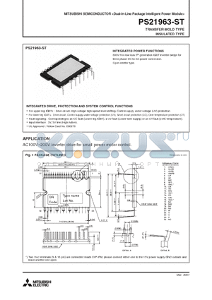 PS21963-ST datasheet - 600V/10A low-loss 5th generation IGBT inverter bridge for three phase DC-to-AC power conversion.
