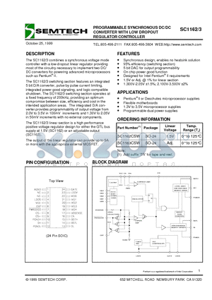 SC1162 datasheet - PROGRAMMABLE SYNCHRONOUS DC/DC CONVERTER WITH LOW DROPOUT REGULATOR CONTROLLER