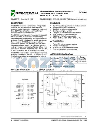 SC1166CSW datasheet - PROGRAMMABLE SYNCHRONOUS DC/DC CONVERTER, DUAL LOW DROPOUT REGULATOR CONTROLLER
