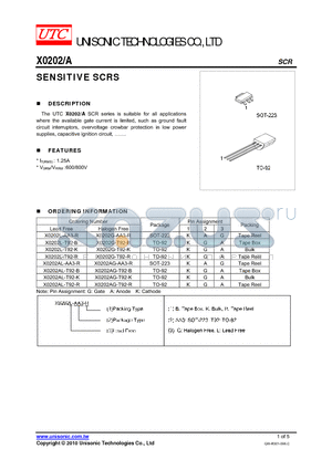 X0202AG-T92-K datasheet - SENSITIVE SCRS