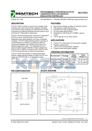 SC1172 datasheet - PROGRAMMABLE SYNCHRONOUS DC/DC CONVERTER WITH LOW DROPOUT REGULATOR CONTROLLER