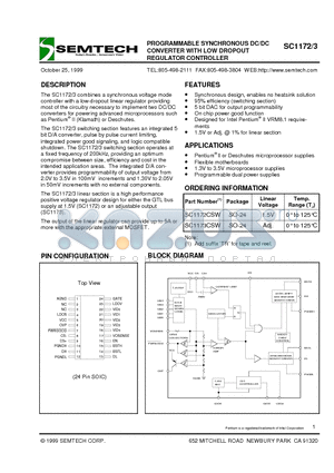 SC1172CSW datasheet - PROGRAMMABLE SYNCHRONOUS DC/DC CONVERTER WITH LOW DROPOUT REGULATOR CONTROLLER