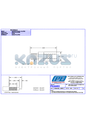 PE44403 datasheet - SSMA FEMALE SOLDER ATTACHMENT FOR RG174 RG188 RG316