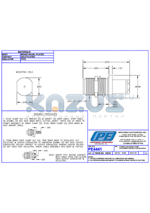 PE4441 datasheet - N FEMALE BULKHEAD CLAMP ATTACHMENT FOR RG174 RG188 &RG316