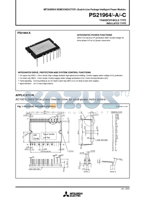 PS21964-A datasheet - 600V/15A low-loss 5th generation IGBT inverter bridge for three phase DC-to-AC power conversion