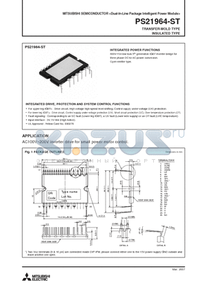 PS21964-ST datasheet - 600V/15A low-loss 5th generation IGBT inverter bridge for three phase DC-to-AC power conversion