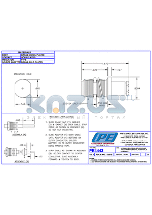 PE4443 datasheet - N FEMALE BULKHEAD SOLDER/CLAMP ATTACHMENT FOR RG405 PE-SR405AL & PE-SR405FL