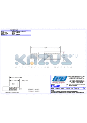 PE44423 datasheet - SSMA FEMALE SOLDER ATTACHMENT FOR RG188DS & RG316DS