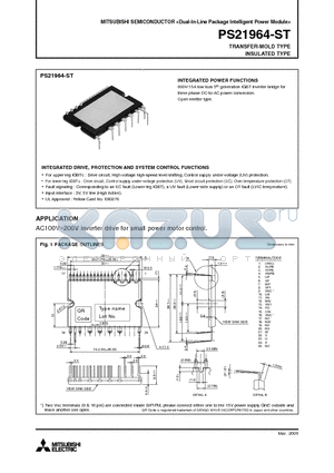 PS21964-ST datasheet - Dual-In-Line Package Intelligent Power Module TRANSFER-MOLD TYPE INSULATED TYPE