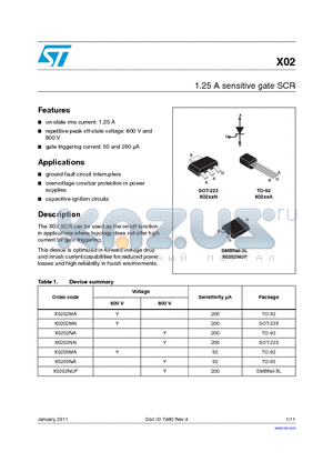 X0202MA datasheet - 1.25 A sensitive gate SCR