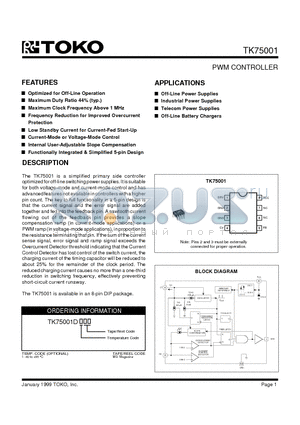 TK75001D datasheet - PWM CONTROLLER