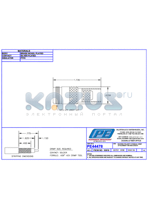 PE44478 datasheet - REVERSE POLARITY N FEMALE CRIMP ATTACHMENT FOR RG8 &RG213