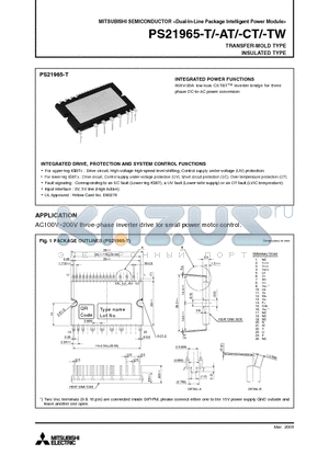 PS21965-T datasheet - Dual-In-Line Package Intelligent Power Module TRANSFER-MOLD TYPE INSULATED TYPE