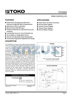 TK75003 datasheet - PWM CONTROLLER