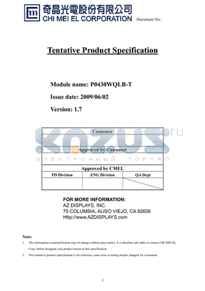 P0430WQLB-T datasheet - Tentative Product Specification