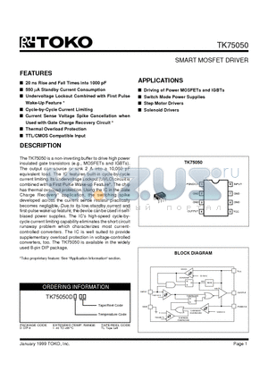 TK75050 datasheet - SMART MOSFET DRIVER