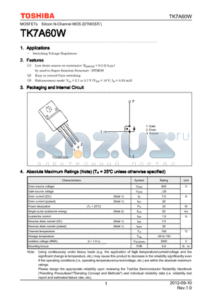 TK7A60W datasheet - Switching Voltage Regulators
