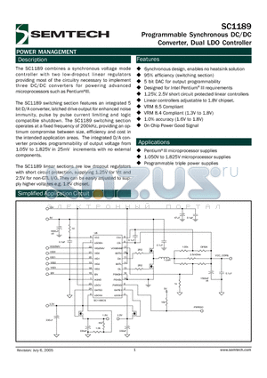 SC1189 datasheet - Programmable Synchronous DC/DC Converter, Dual LDO Controller