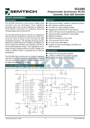 SC1189 datasheet - Programmable Synchronous DC/DC Converter, Dual LDO Controller