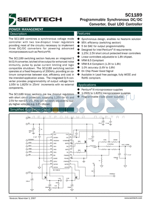SC1189_07 datasheet - Programmable Synchronous DC/DC Converter, Dual LDO Controller
