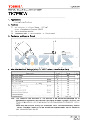 TK7P60W datasheet - Switching Voltage Regulators