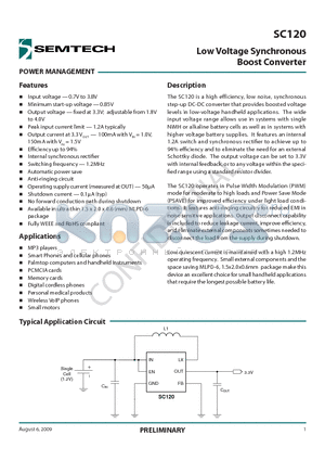 SC120 datasheet - Low Voltage Synchronous Boost Converter
