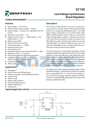 SC120 datasheet - Low Voltage Synchronous Boost Regulator