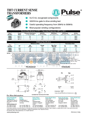 P0581_0611 datasheet - THT CURRENT SENSE TRANSFORMERS