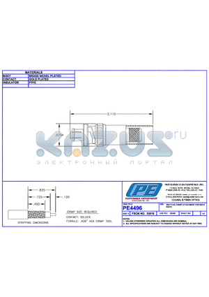 PE4496 datasheet - SHV PLUG CRIMP ATTACHMENT FOR RG8 &RG213