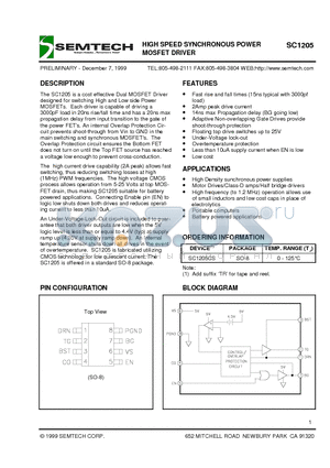SC1205 datasheet - HIGH SPEED SYNCHRONOUS POWER MOSFET DRIVER