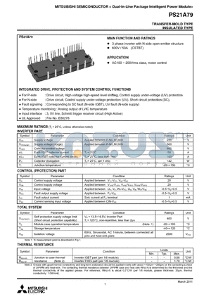 PS21A79 datasheet - Dual-In-Line Package Intelligent Power Module