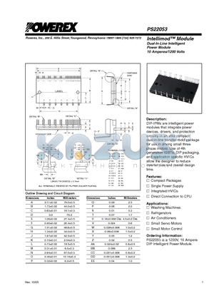 PS22053 datasheet - Intellimod Module Dual-In-Line Intelligent Power Module 10 Amperes/1200 Volts