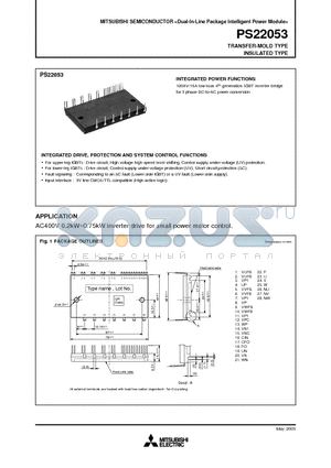 PS22053 datasheet - 1200V/10A low-loss 4th generation IGBT inverter bridge for 3 phase DC-to-AC power conversion