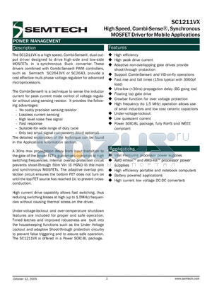 SC1211VX datasheet - High Speed, Combi-Sense^, Synchronous MOSFET Driver for Mobile Applications