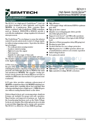 SC1211 datasheet - High Speed, Combi-SenseTM Synchronous MOSFET Driver