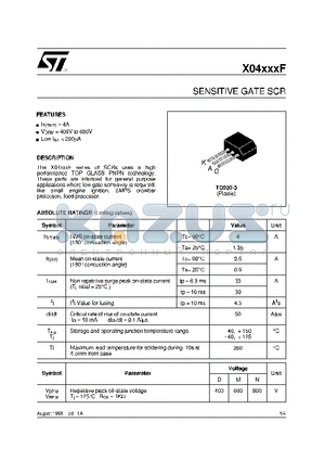 X0402MF datasheet - SENSITIVE GATE SCR