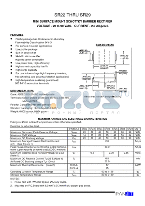 SR22 datasheet - MINI SURFACE MOUNT SCHOTTKY BARRIER RECTIFIER(VOLTAGE - 20 to 90 Volts CURRENT - 2.0 Amperes)