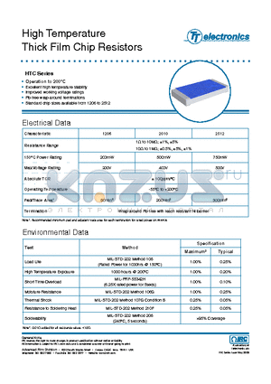 TKC-HTC-1206LF-1M50-D datasheet - High Temperature Thick Film Chip Resistors