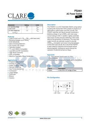 PS2401 datasheet - AC Power Switch