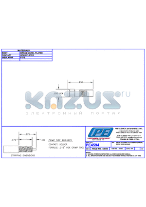 PE4594 datasheet - SMC PLUG CRIMP ATTACHMENT FOR RG55, RG142, RG223 & RG400