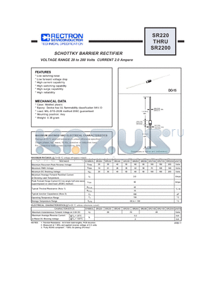 SR220 datasheet - SCHOTTKY BARRIER RECTIFIER VOLTAGE RANGE 20 to 200 Volts CURRENT 2.0 Ampere
